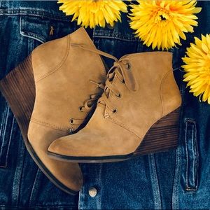 Luck Brand - Brown Leather Wedge Booties - Size 9